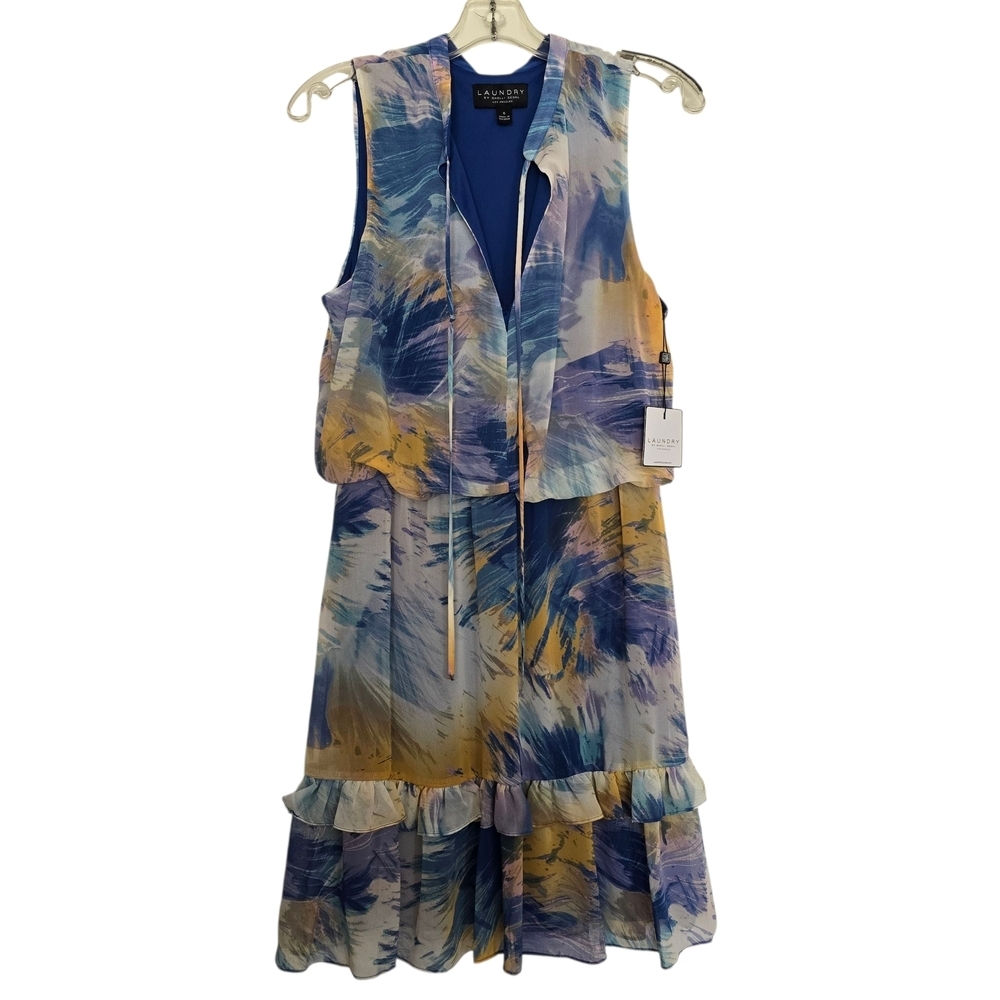 Laundry By Shelli Segal Blue and Yellow Midi Dress